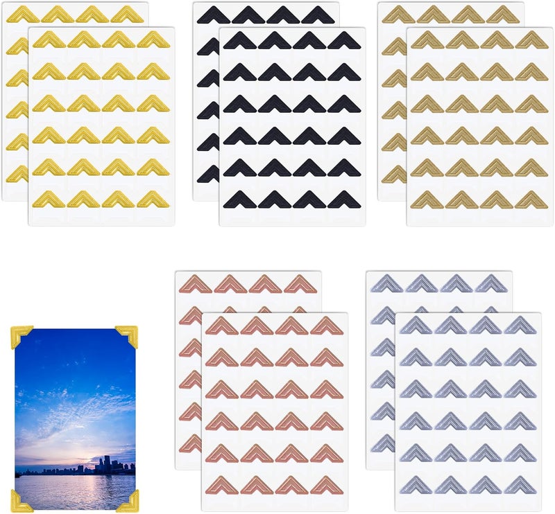 Drokenle 240 Pieces Photo Corners Self Adhesive Photo Corner Stickers, Picture Mounting Corners Acid Free Photo Corner for DIY Scrapbook, Album, Picture Frames, Journal Supplies (Multicolor) - Image 1